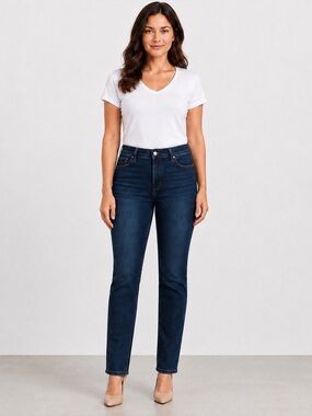 NYDJ Sheri Slim Denim Jeans Lift Tuck Womens 14 Blue Ankle Straight High Stretch